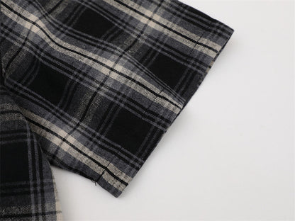 DAXUEN Short-sleeve plaid shirt with sequin embroidery