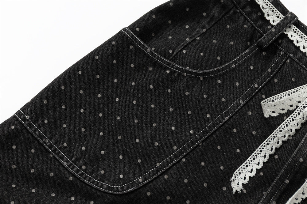 DAXUEN Dark grey wide-leg cropped cargo pants with polka dots