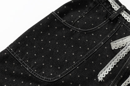 DAXUEN Dark grey wide-leg cropped cargo pants with polka dots