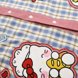 DAXUEN Plaid button-up shirt with cartoon cat patches