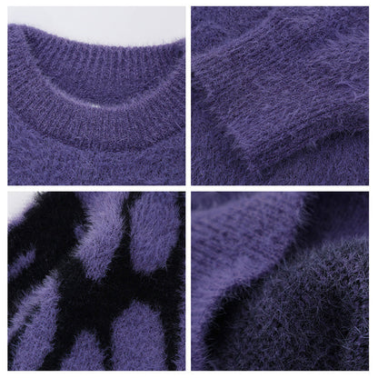 Faux Mink Abstract Pattern Crew Sweater