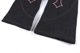 DAXUEN Wide-leg dark denim pants with embroidery