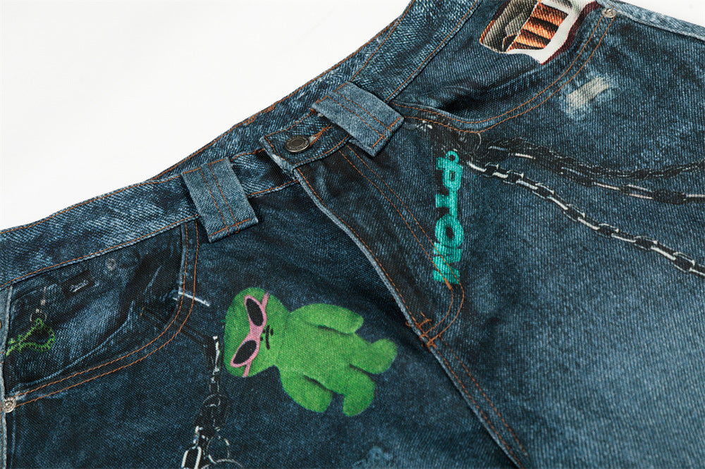 DAXUEN Baggy wide-leg denim jeans with graphic prints