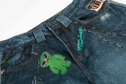 DAXUEN Baggy wide-leg denim jeans with graphic prints