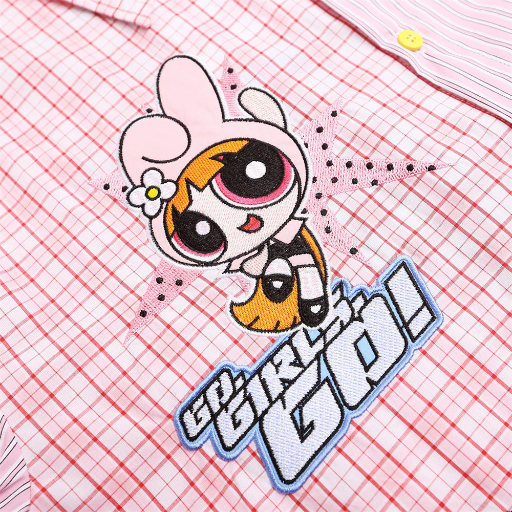 DAXUEN Short-sleeved button-up shirt with cartoon embroidery