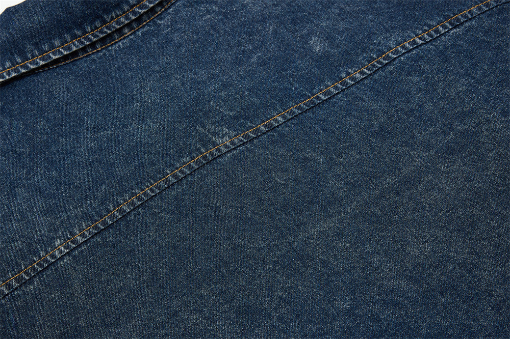 DAXUEN Short-sleeved faded denim shirt with graphic text