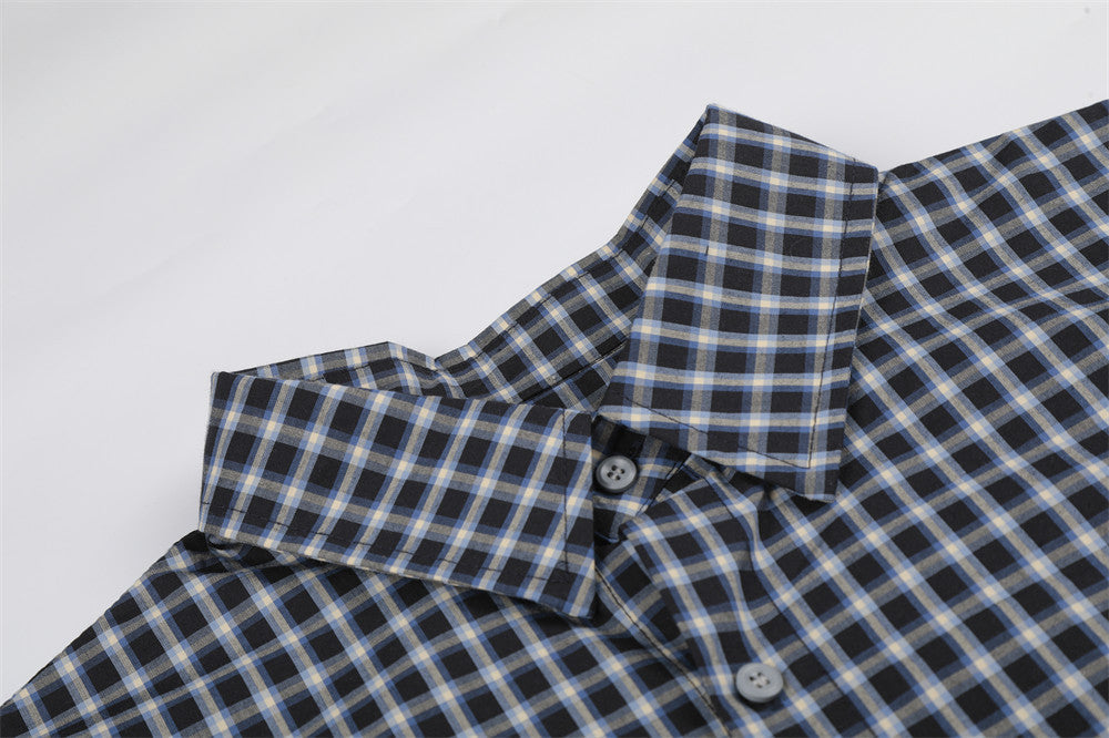 DAXUEN Men's short-sleeved plaid button-up shirt