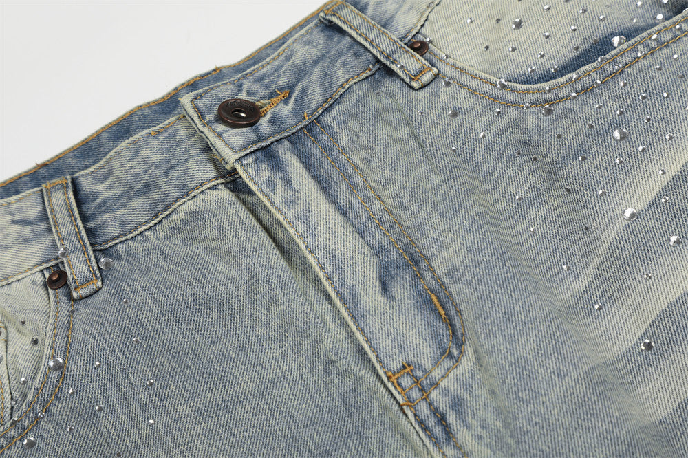DAXUEN Light blue wide-leg denim jeans with studs