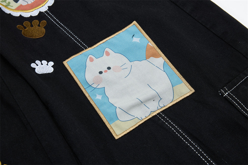 DAXUEN Black wide leg cargo pants with colorful cat patches