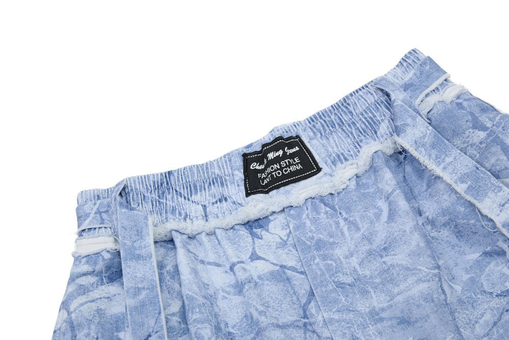DAXUEN Oversized wide-leg pants with crinkled pattern and embroidery