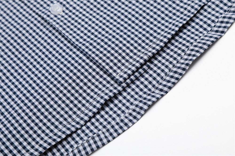 DAXUEN Navy and white gingham short-sleeved shirt
