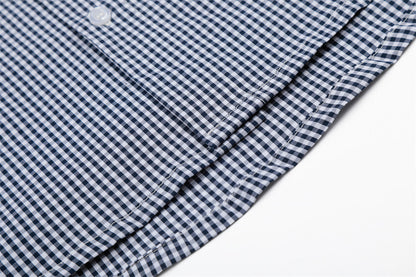 DAXUEN Navy and white gingham short-sleeved shirt