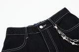 DAXUEN Black wide-leg denim shorts with appliqué details
