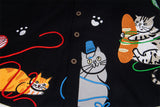 DAXUEN Embroidered cat-themed short sleeve button-up shirt