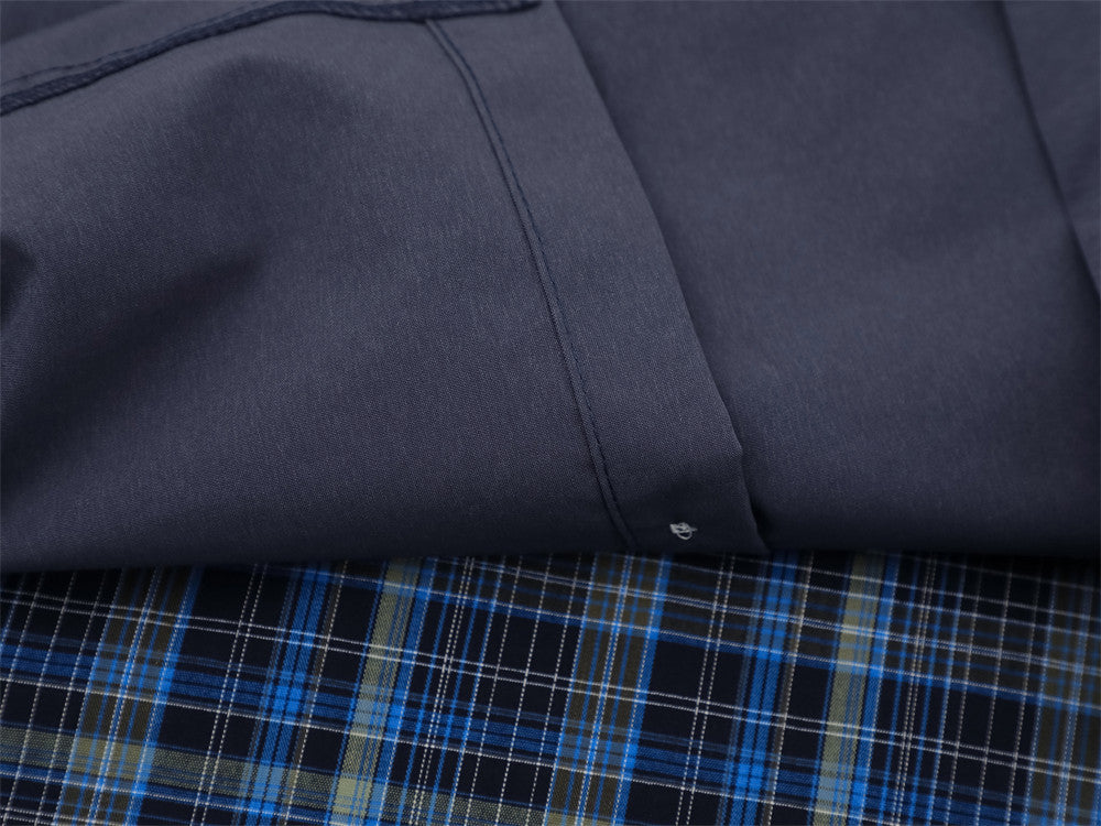 DAXUEN Color-block plaid button-up shirt