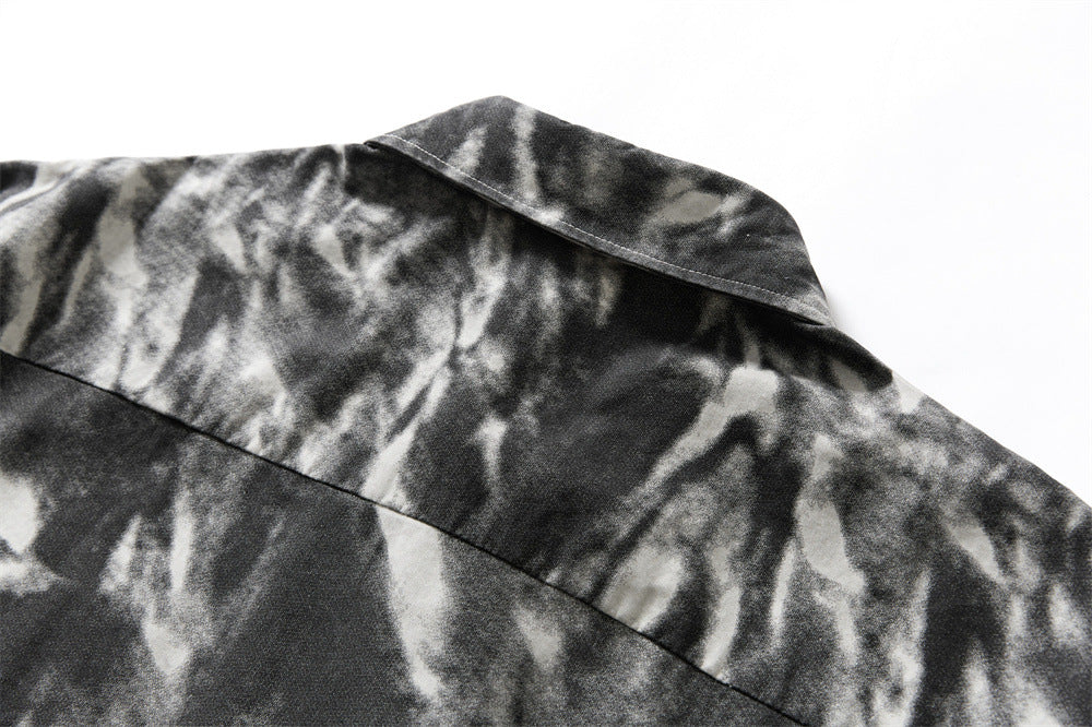 DAXUEN Distressed tie-dye short-sleeved button-up shirt