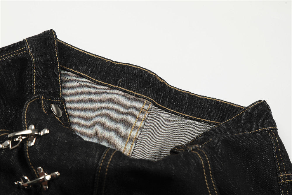 DAXUEN Wide-leg high-waisted denim pants with contrast stitching