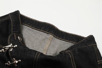 DAXUEN Wide-leg high-waisted denim pants with contrast stitching