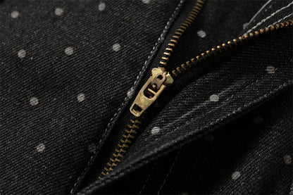 DAXUEN Dark grey wide-leg cropped cargo pants with polka dots