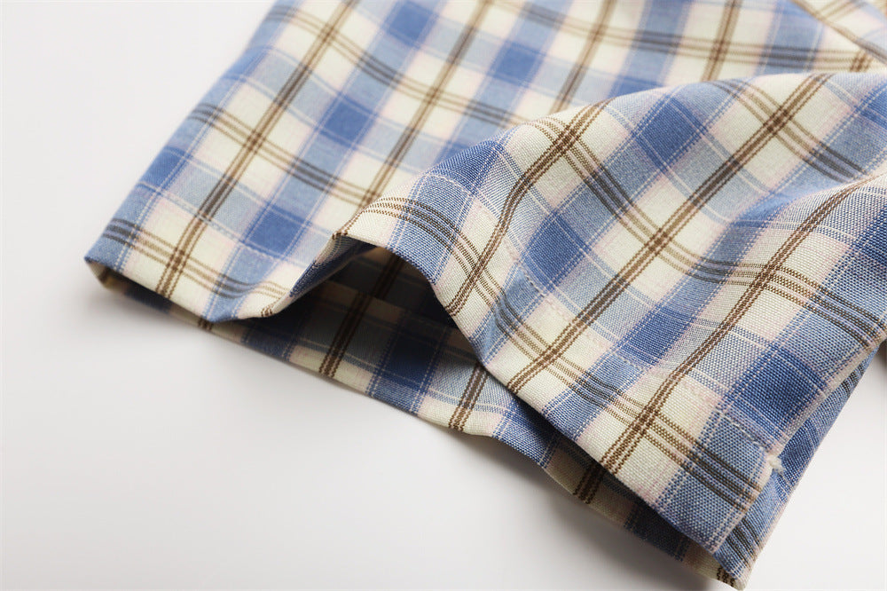 DAXUEN Plaid button-up shirt with cartoon cat patches