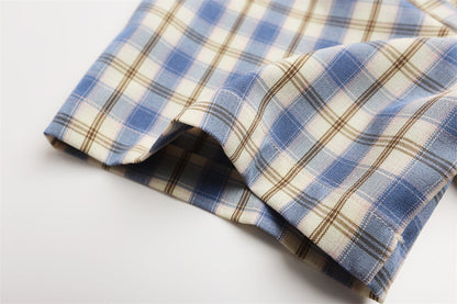 DAXUEN Plaid button-up shirt with cartoon cat patches
