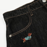 DAXUEN Dark-wash wide-leg jeans with dog embroidery