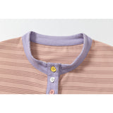 DAXUEN Peach striped short sleeve Henley t-shirt