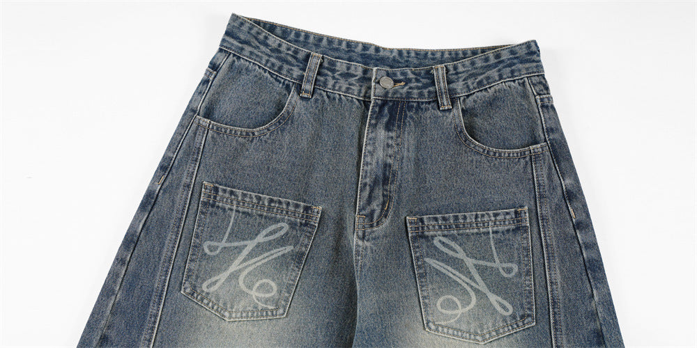 DAXUEN Loose-fitting wide-leg denim jeans with embroidered pockets