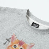 DAXUEN Heather grey short-sleeved T-shirt with punk cat graphic