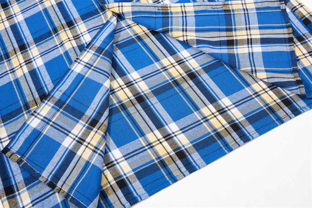 DAXUEN Relaxed-fit short-sleeved plaid button-up shirt