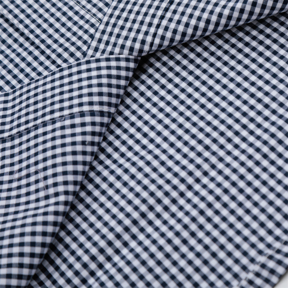DAXUEN Navy and white gingham short-sleeved shirt