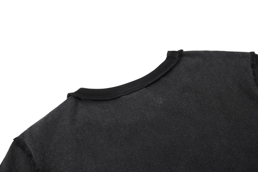 DAXUEN Black short-sleeved t-shirt with distressed text and graphics