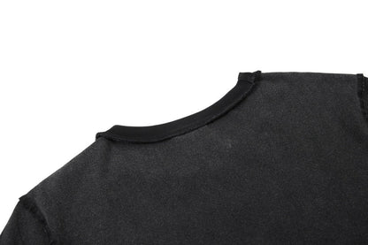 DAXUEN Black short-sleeved t-shirt with distressed text and graphics