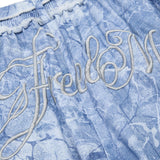 DAXUEN Oversized wide-leg pants with crinkled pattern and embroidery