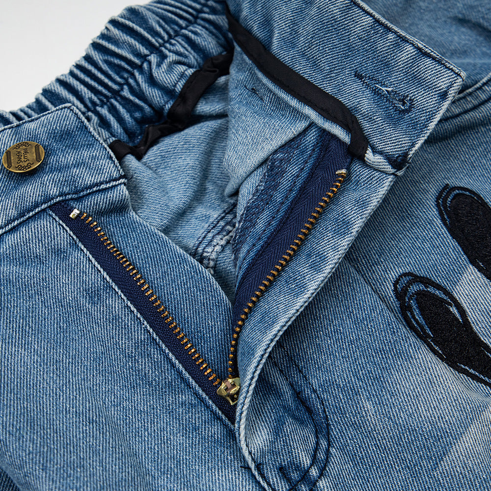 DAXUEN Loose-fitting wide-leg denim trousers with cartoon embroidery