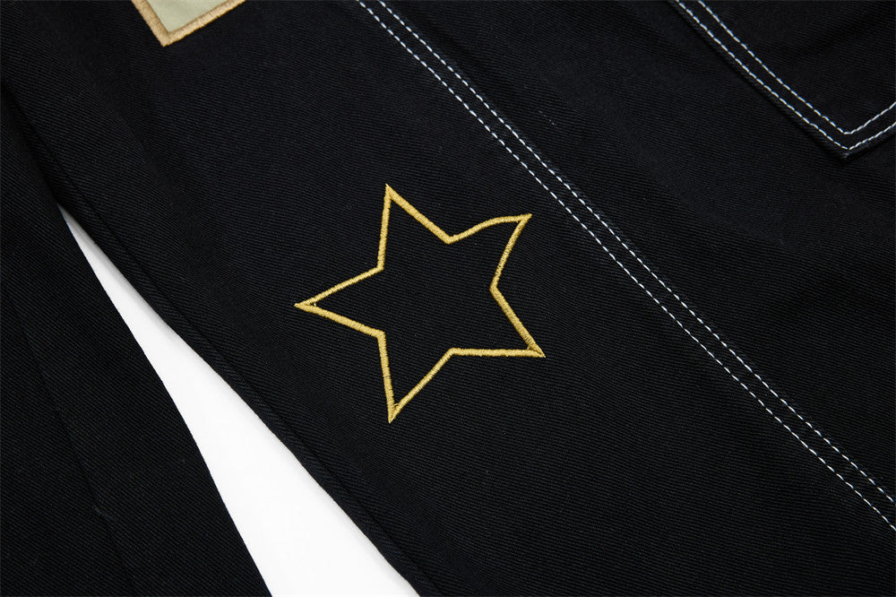 DAXUEN Black wide leg cargo pants with colorful cat patches