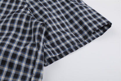 DAXUEN Men's short-sleeved plaid button-up shirt