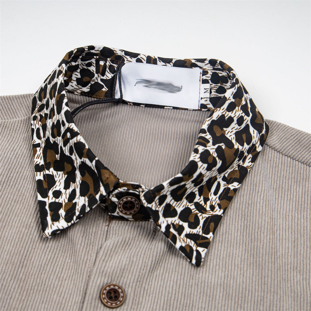 DAXUEN Leopard print embroidered button-up shirt