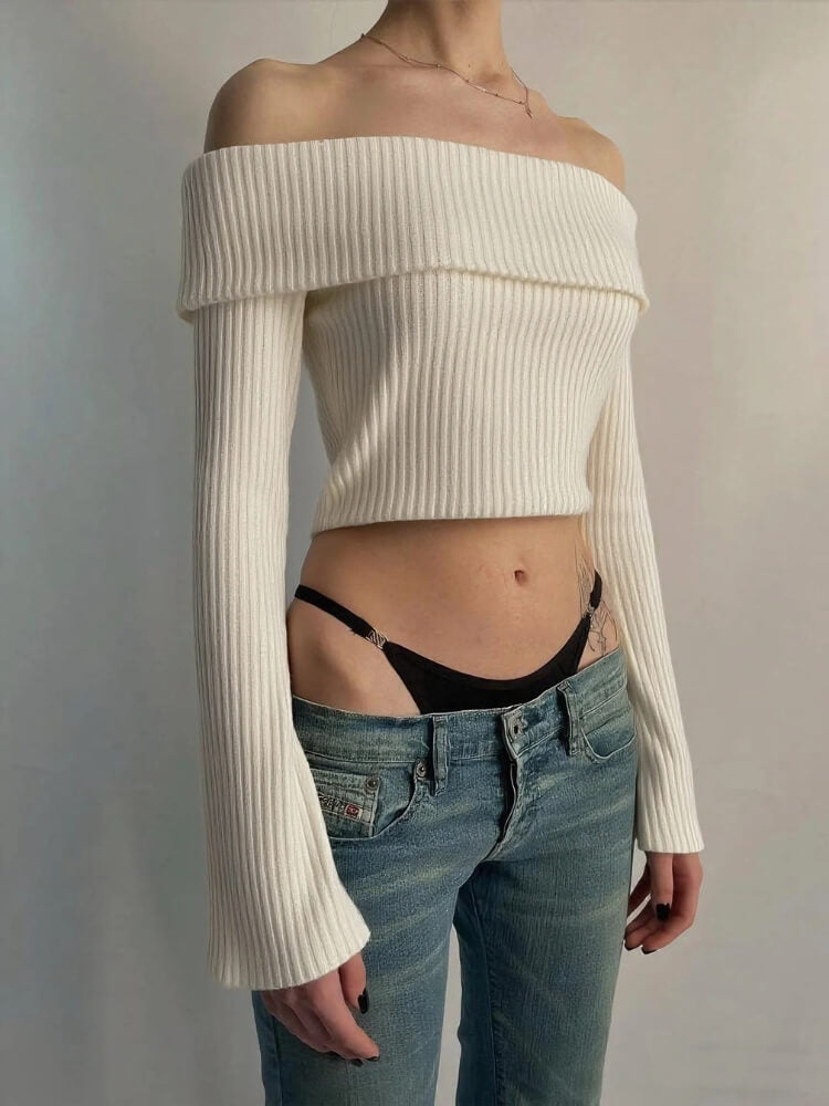 Off Shoulder Knit Sweater