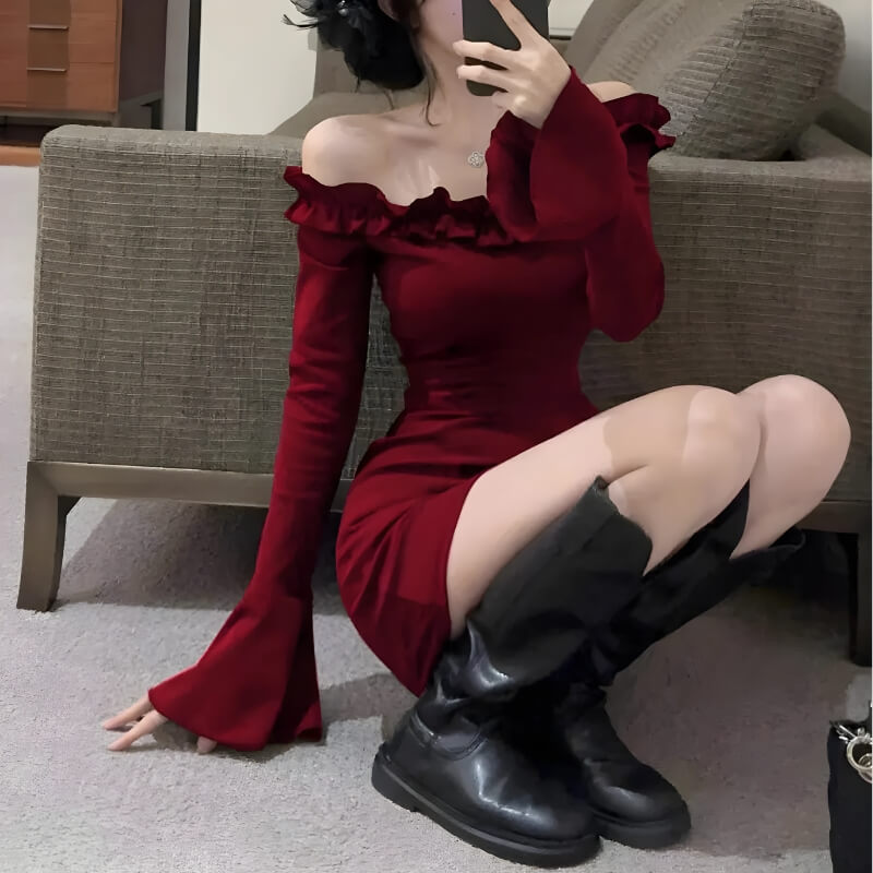 Off Shoulder Ruffle Mini Dress