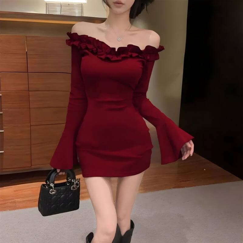 Off Shoulder Ruffle Mini Dress