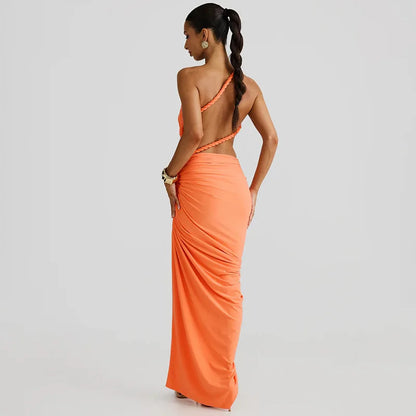 One Shoulder Ruched Maxi Dress