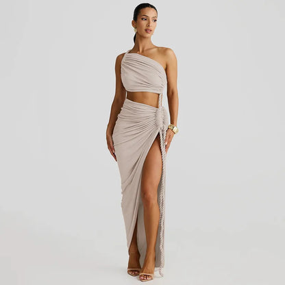 One Shoulder Ruched Maxi Dress