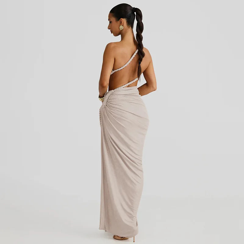 One Shoulder Ruched Maxi Dress