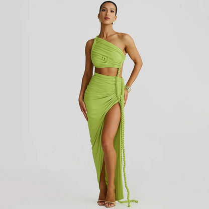One Shoulder Ruched Maxi Dress
