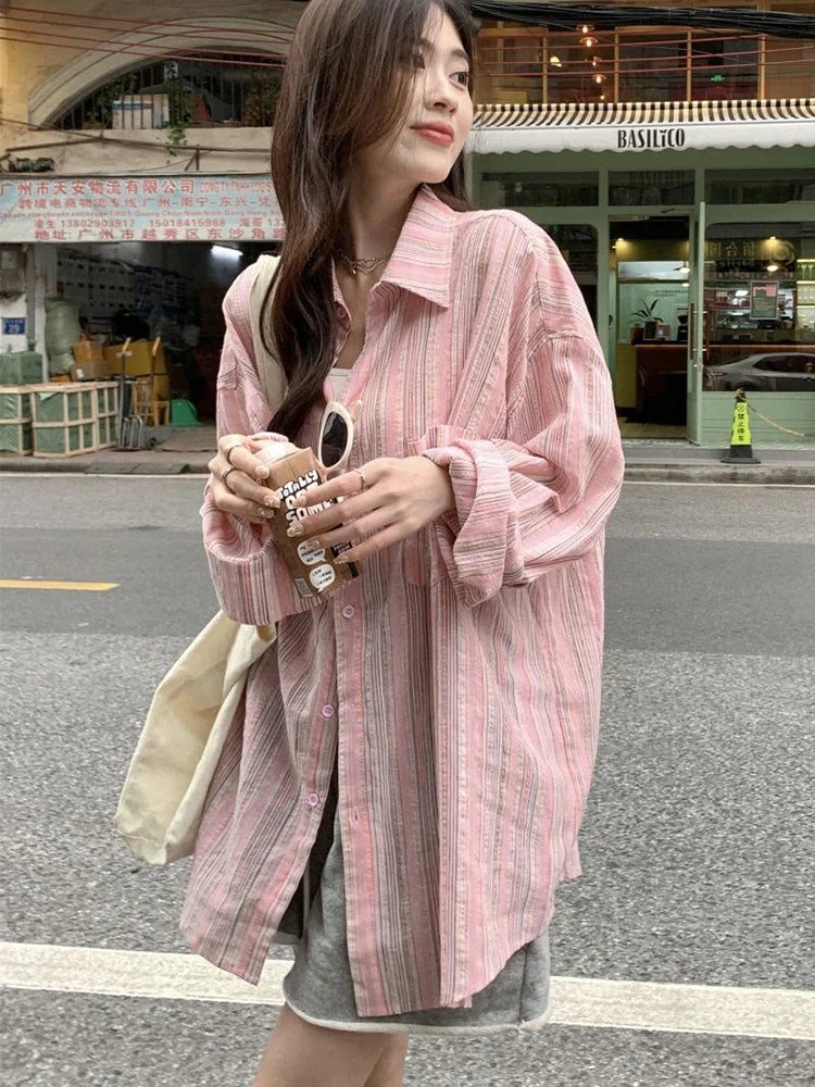 Oversized Striped Button-Up Shirt