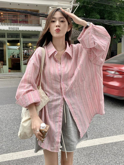 Oversized Striped Button-Up Shirt