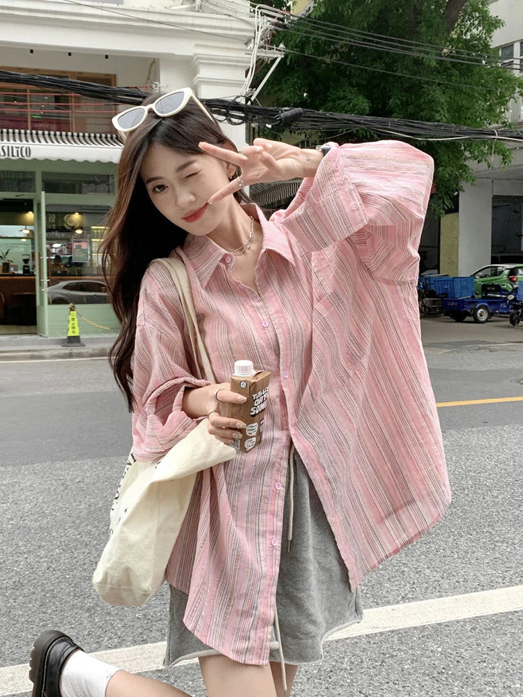 Oversized Striped Button-Up Shirt