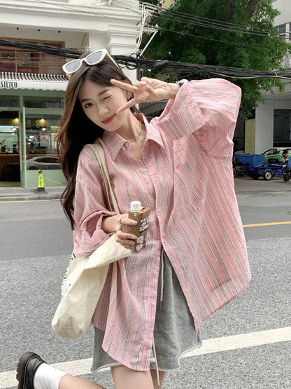 Oversized Striped Button-Up Shirt