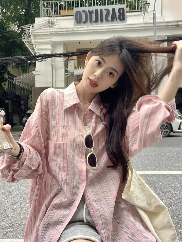 Oversized Striped Button-Up Shirt